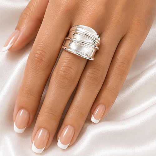 Sterling silver edged modern wide bold band ring 23mm wide