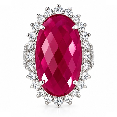 Sterling silver Catherine design royal Ruby bold oval cubic zirconia ring 30mm wide