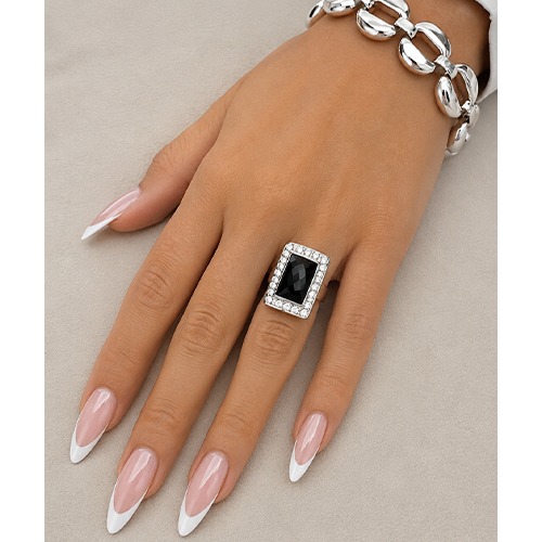 Sterling silver Siva design rectangular black cubic zirconia ring 20mm wide