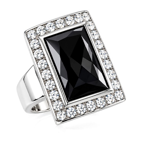Sterling silver Siva design rectangular black cubic zirconia ring 20mm wide - Image 2