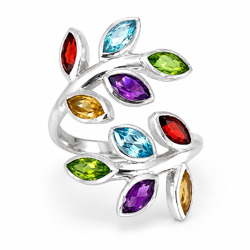 Sterling silver Paulina design wrap multicolour gemstone ring 25mm wide