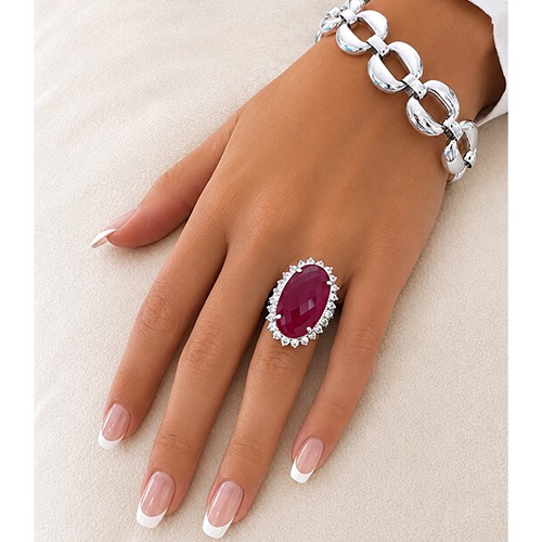 Sterling silver Royal Ruby design bold oval cubic zirconia ring 30mm wide