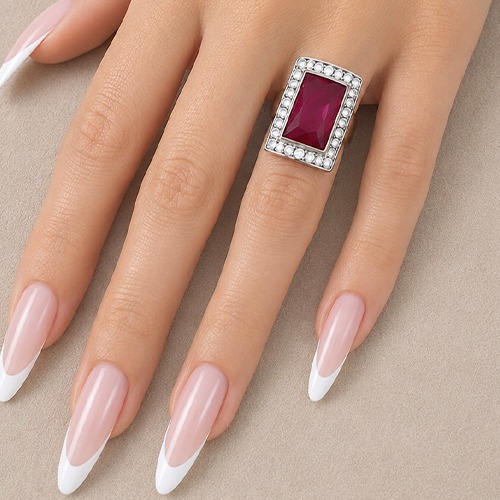 Sterling silver Siva design rectangular ruby cubic zirconia ring 20mm wide