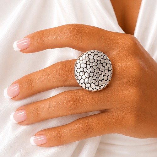 Sterling silver ball pattern round statement ring 20mm wide