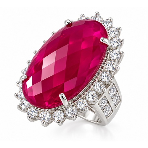 Sterling silver Catherine design royal Ruby bold oval cubic zirconia ring 30mm wide - Image 2