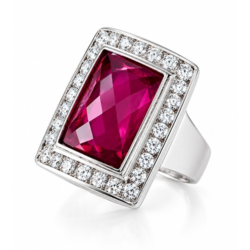 Sterling silver Siva design rectangular ruby cubic zirconia ring 20mm wide