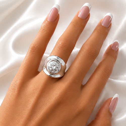 Sterling silver Simplistic design bulky cubic zirconia band ring 20mm wide