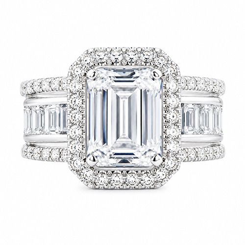 Sterling silver Emma design emerald cut cubic zirconia band ring 14mm wide
