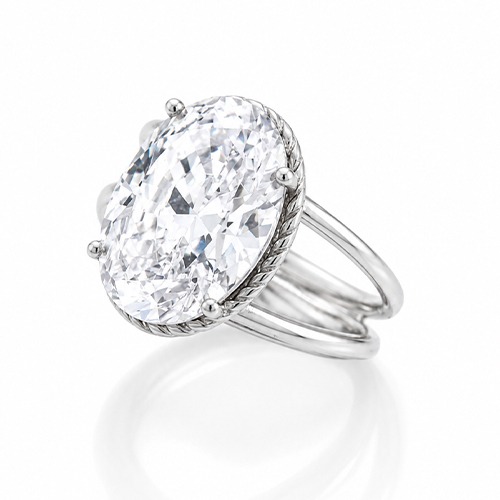 Sterling silver Lena design oval cubic zirconia double band ring 12mm wide - Image 2