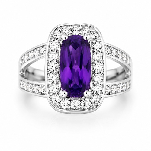 Sterling silver Amberley design rectangular purple cubic zirconia band ring 16mm wide