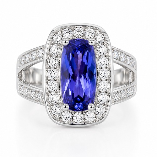 Sterling silver Amberley design rectangular blue tanzanite cubic zirconia band ring 16mm wide