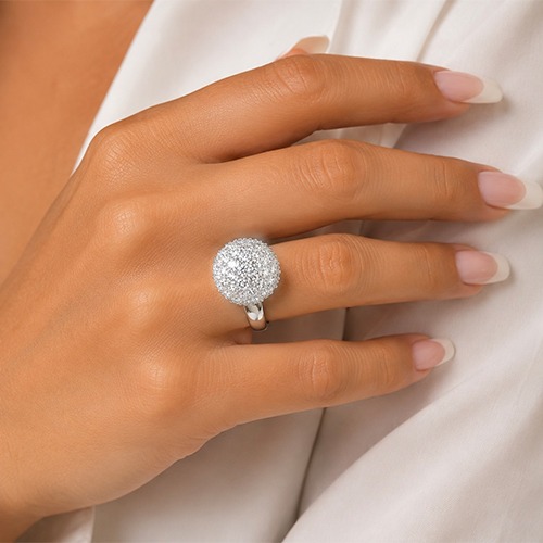 Sterling silver Disco ball design cubic zirconia ball ring 15mm wide - Image 2