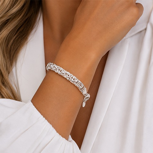 Sterling silver byzantine link design bracelet 6mm wide - Image 2