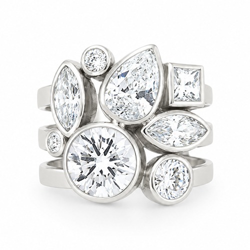Sterling silver Hallie design unique shapes cubic zirconia band ring 18mm wide