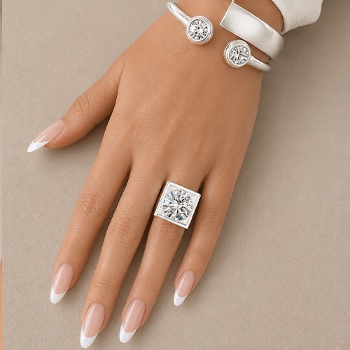 Sterling silver Juliette design bold square cubic zirconia band ring 21mm wide - Image 5