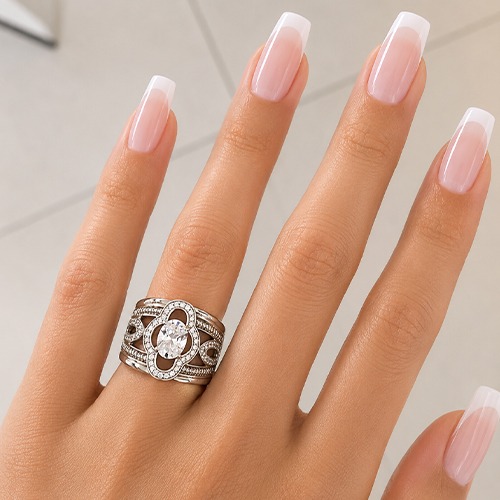 Sterling silver Lenore design cubic zirconia band ring 17mm wide - Image 3