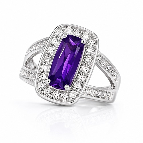 Sterling silver Amberley design rectangular purple cubic zirconia band ring 16mm wide - Image 2