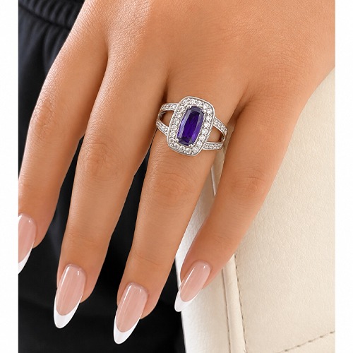 Sterling silver Amberley design rectangular purple cubic zirconia band ring 16mm wide - Image 3