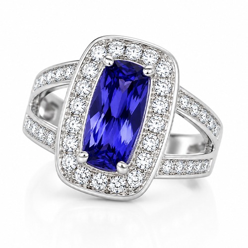 Sterling silver Amberley design rectangular blue tanzanite cubic zirconia band ring 16mm wide - Image 2