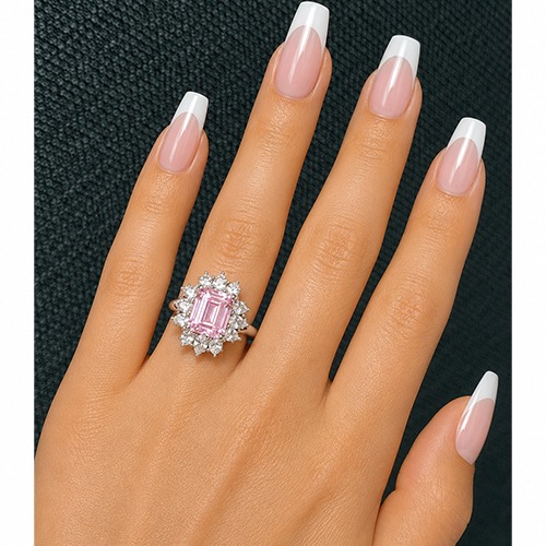 Sterling silver Netta design light pink cubic zirconia ring 19mm wide - Image 3