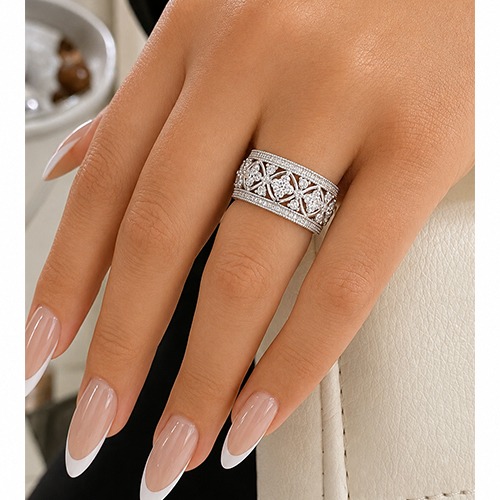 Sterling silver Kimberley design cubic zirconia band ring 10mm wide - Image 3
