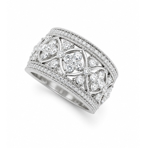 Sterling silver Kimberley design cubic zirconia band ring 10mm wide