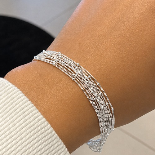 Sterling silver multiple strand ball chain bracelet 8mm wide - Image 2