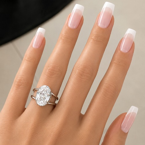 Sterling silver Lena design oval cubic zirconia double band ring 12mm wide - Image 3