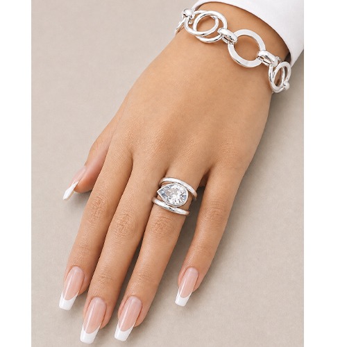 Sterling silver Brenda design white cubic zirconia teardrop double band ring 16mm wide - Image 3