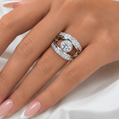 Sterling silver Kimmy design double band cubic zirconia ring 17mm wide - Image 2