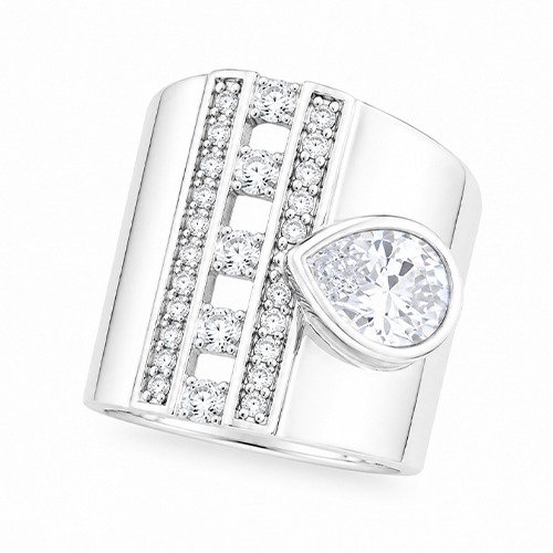 Sterling silver Anel design unique teardrop cubic zirconia band ring 19mm wide - Image 2