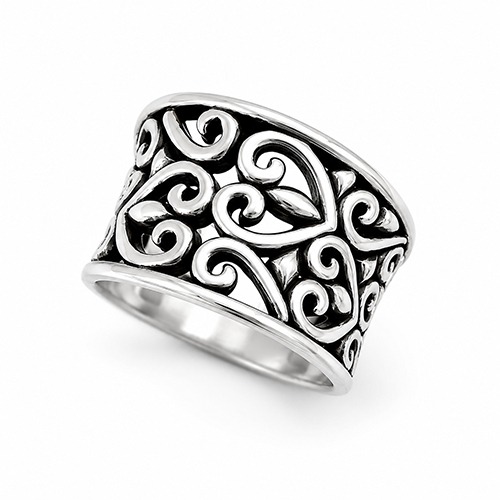 Sterling silver classic fillagree twirls pattern band ring 14mm wide - Image 2