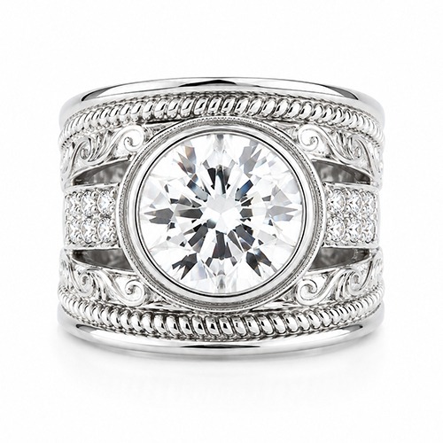 Sterling silver Julie design fillagree cubic zirconia band ring 18mm wide