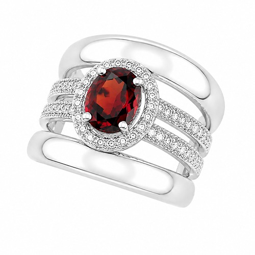 Sterling silver Linda design garnet red cubic zirconia band ring 17mm wide