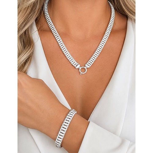 Sterling silver flat curb solid linked necklace 10mm wide