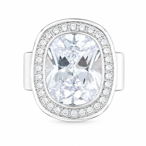 Sterling silver Inna design cushion cut cubic zirconia band ring 18mm wide