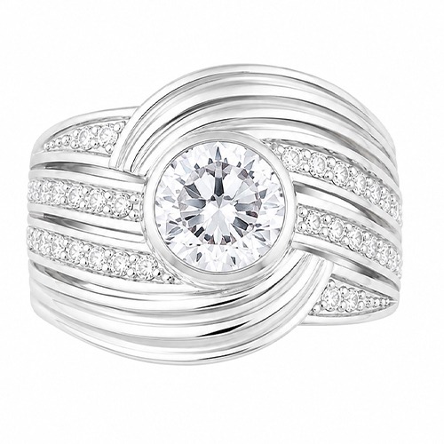 Sterling silver Connie design cubic zirconia waves band ring 17mm wide