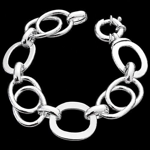 Sterling silver twirls oval design solid linked bracelet 17mm wide