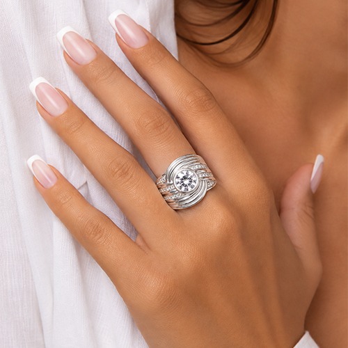 Sterling silver Connie design cubic zirconia waves band ring 17mm wide - Image 2