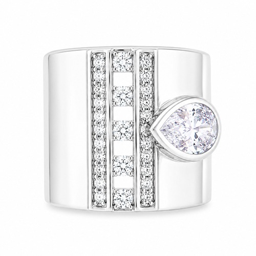 Sterling silver Anel design unique teardrop cubic zirconia band ring 19mm wide