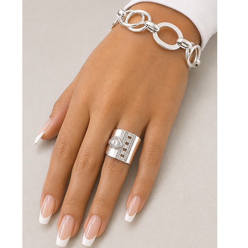 Sterling silver twirls oval design solid linked bracelet 17mm wide - Image 3