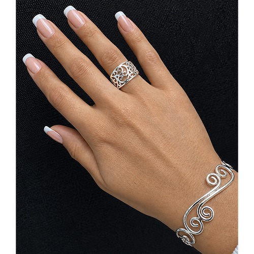 Sterling silver Anel design classic fillagree band ring 15mm wide - Image 2