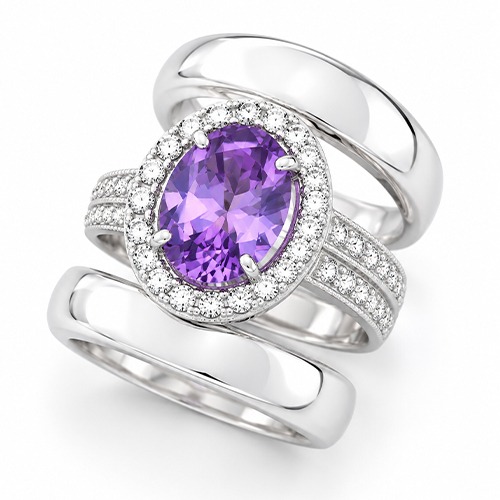 Sterling silver Ava design Lilac purple cubic zirconia bulky band ring 22mm wide