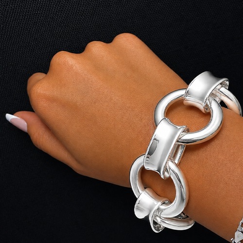 Sterling silver Bella design bold and bulky circular hollow link bracelet 35mm wide