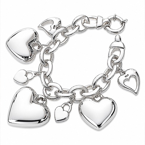 Sterling silver Bulky multiple heart charm bracelet 30mm wide - Image 2