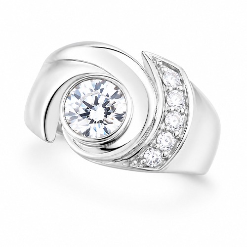 Sterling silver Hendra design unique cubic zirconia band ring 13mm wide - Image 3