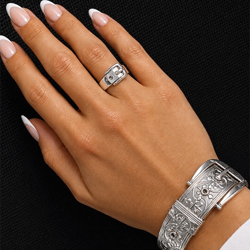 Sterling silver Belt design solid band ring 10mm wide - Image 4