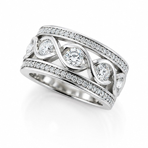 Sterling silver Kiana design cubic zirconia band ring 8mm wide