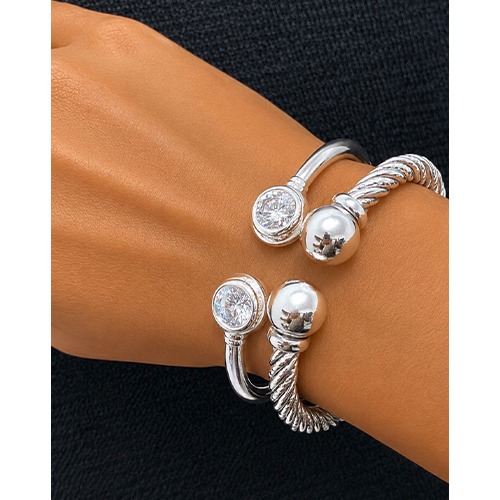 Sterling silver double cubic zirconia stone hinge bangle 16mm wide - Image 3