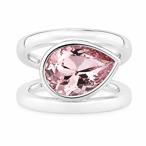 Sterling silver Brenda design light pink cubic zirconia teardrop double band ring 16mm wide